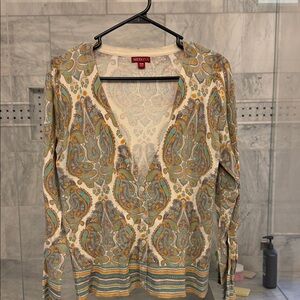 Merona Cream, Teal & Mustard Paisley V-Neck Cardigan